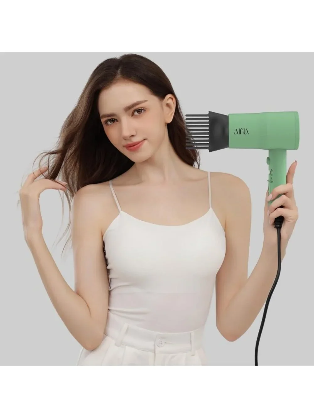 Full-Featured Hair Dryer with Diffuser & Comb - Powerful 110V Blow Dryer (Green)